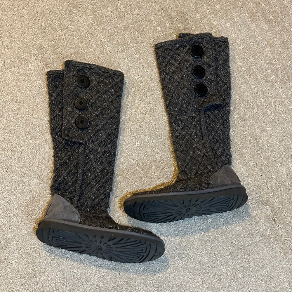 UGG Lattice Cardy Charcoal Grey Knit Tall Boots 3066 Womens 6‎